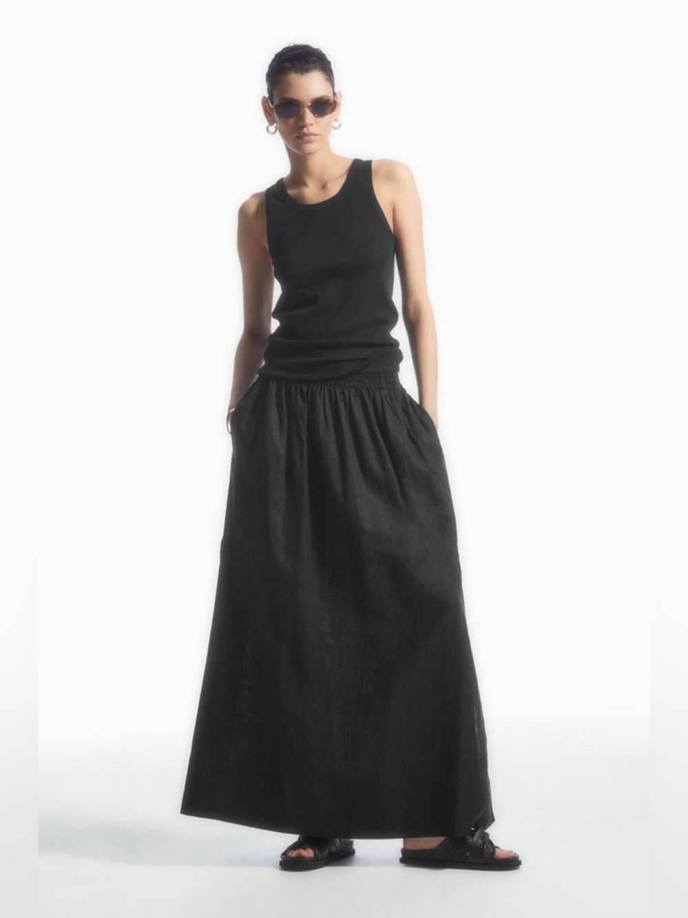 COS Black A-Line Linen Maxi Skirt size 10 NWT Lagenlook coastal classic